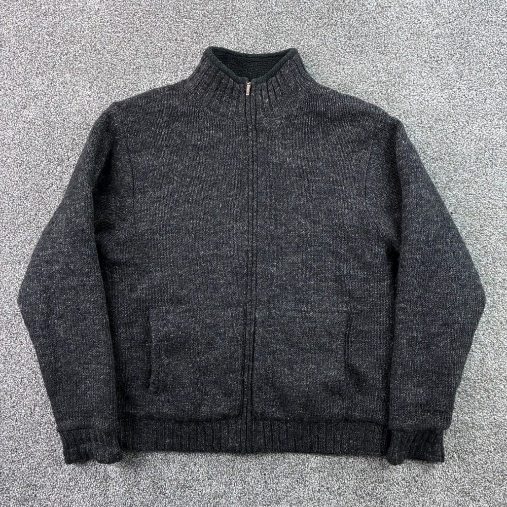 L.L. Bean Sweater Mens Small Gray Wool Linen Blend Zip Jacket Fleece Lined